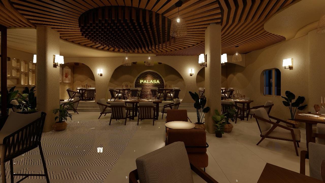 Candlelit dark-wood interior of Palasa restaurant
